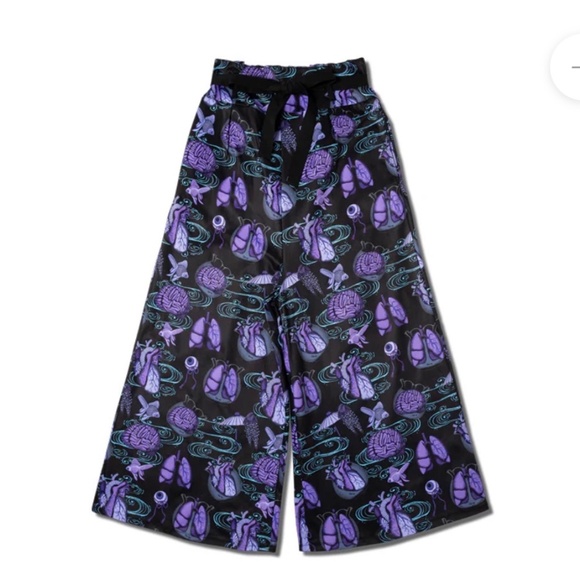 AC/DC Pants - Japanese unisex samurai wide pants hakama goth trousers Japan size S m acdc rag